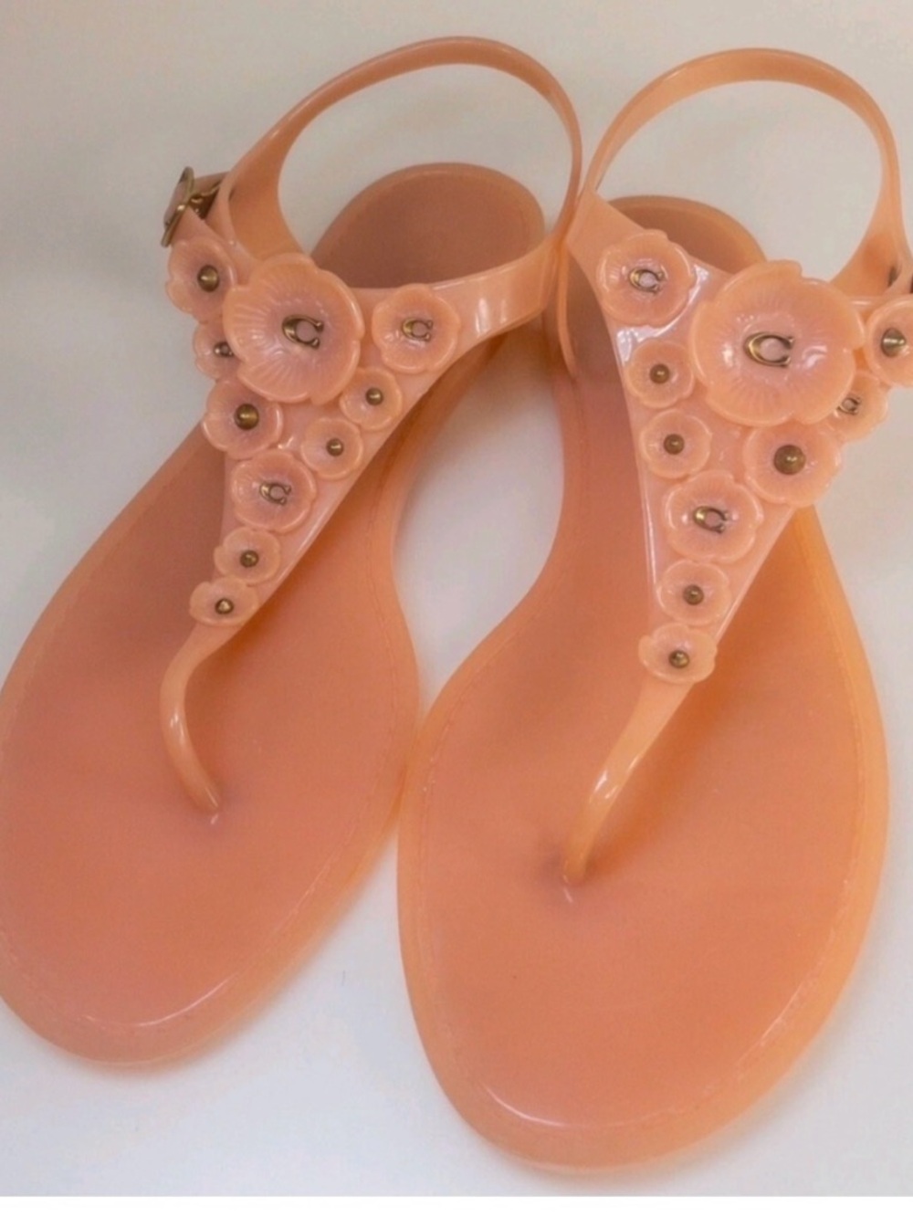 Women’s Coach Floral Jelly Thong Sandals in Peach Pink